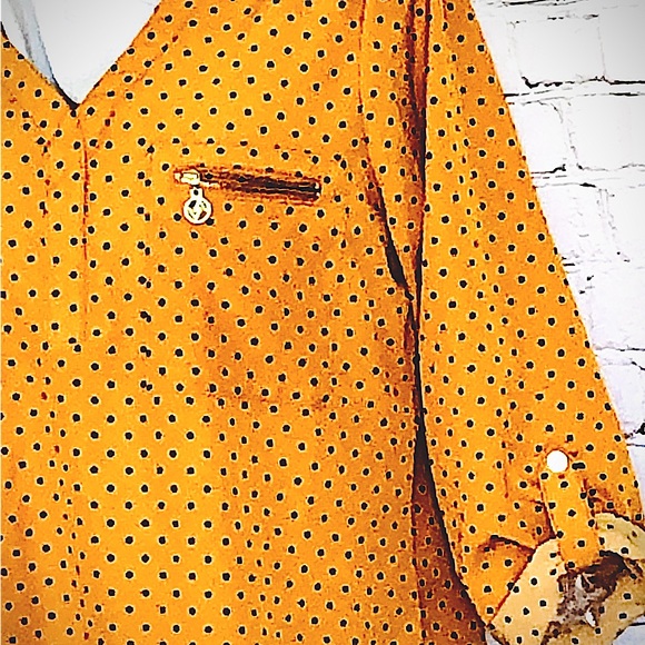 DONATED   Adrienne Vittadini Silky Polka Dot Oversize Logo-Pocket Blouse - Picture 3 of 12